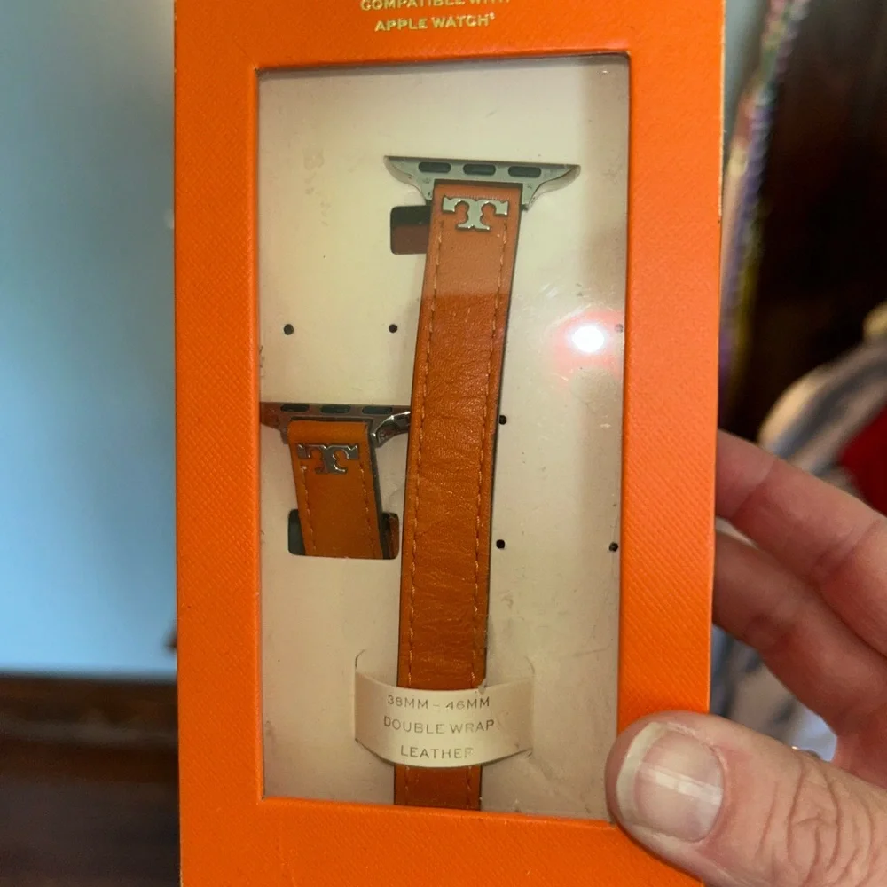 Tory Burch Tan Double-Wrap Leather Apple Watch Band with TB Logo